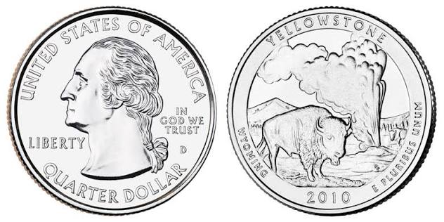 Side-by-side comparison of common 2010-P Yellowstone quarter versus premium 2010-D Yellowstone quarter showing condition and strike differences