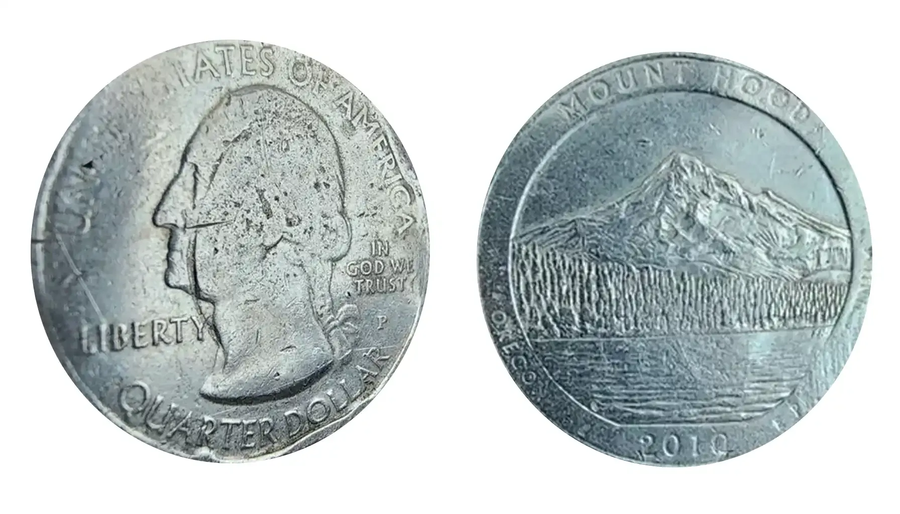 2010 Hot Springs quarter die crack error showing raised irregular line crossing Washington's portrait
